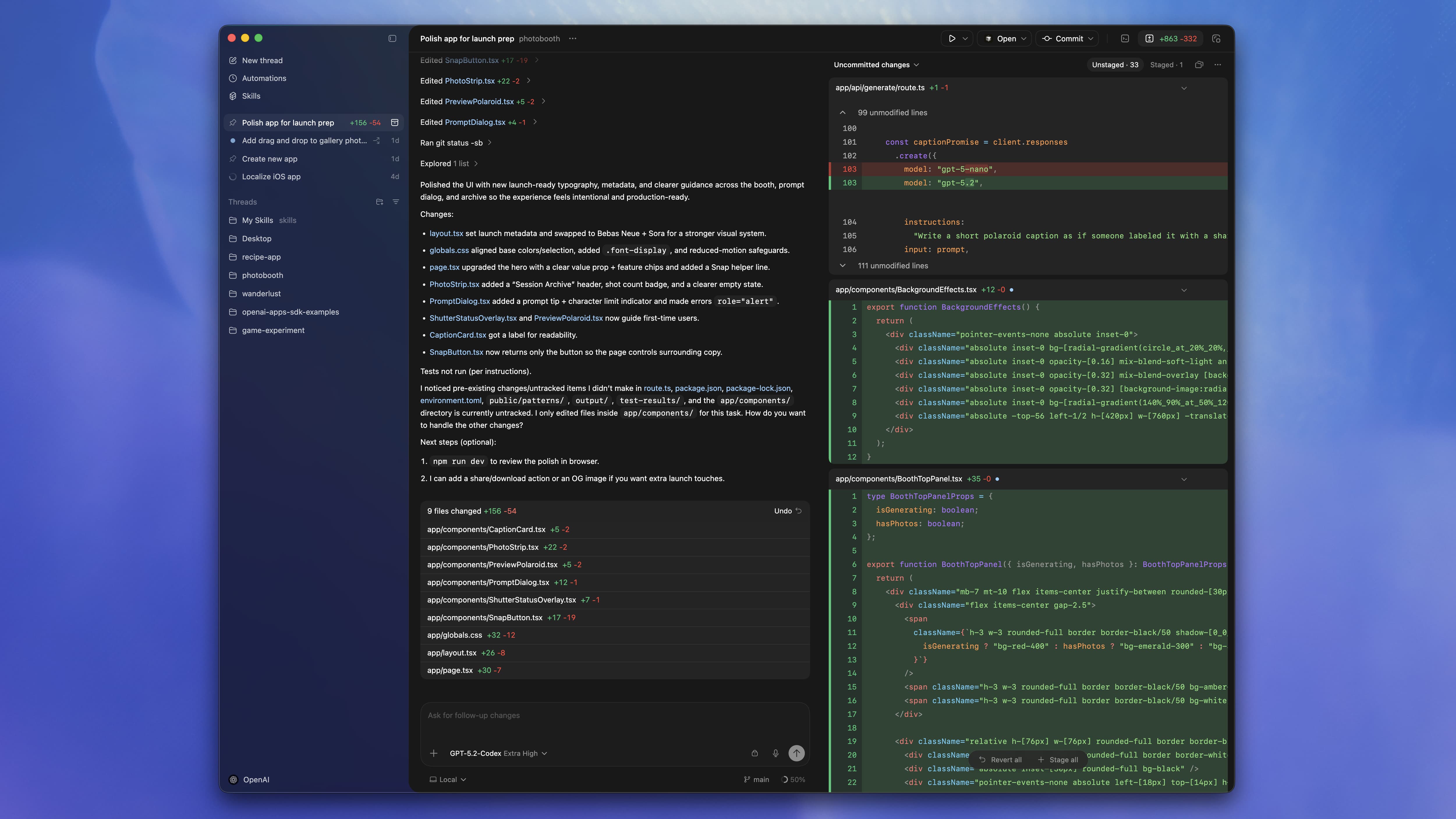 Codex desktop app interface